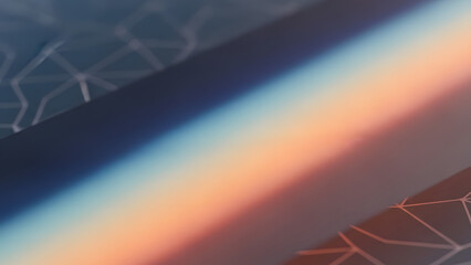 Abstract digital background with a smooth blue to orange gradient and geometric wireframe patterns, symbolizing technology and interconnectedness