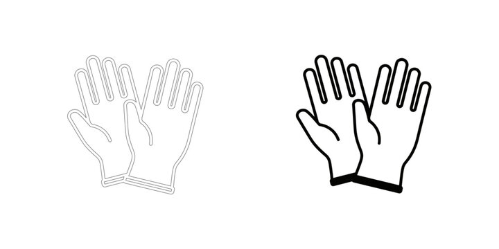 Medical latex gloves icon in line art and solid silhouette styles, isolated vector illustration of protective surgical hand wear.