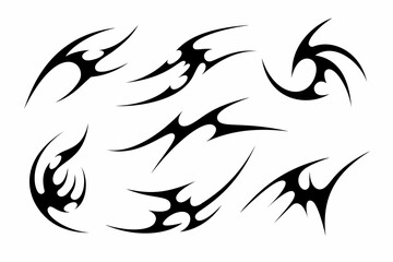 Obraz premium Neo tribal symmetrical frame. Sharp Y2K cyber sigilism design for streetwear grunge. Vector set