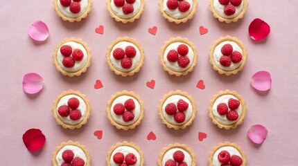 Delicious raspberry tarts isolated on white background