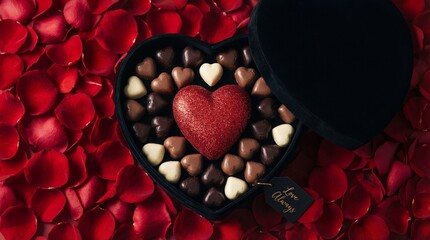 Heart-shaped box of chocolates isolated on white background