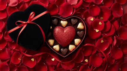 Heart-shaped chocolate box with roses isolated on white background