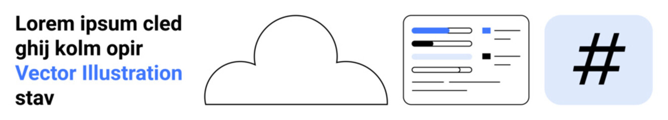 Obraz premium Cloud shape, minimal text, interface elements, and a metadata tag icon. Ideal for technology, cloud computing, social media, data sharing, online platforms digital trends or a simple landing page