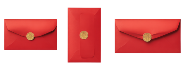 Elegant red envelopes with seal transparent background studio setting