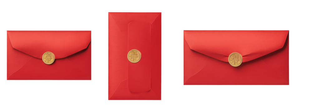 Elegant red envelopes with seal transparent background studio setting - Powered by Adobe