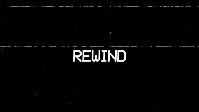 VHS Rewind Screen Overlay, Vintage Timecode Glitch Effect, Analog Noise Motion Graphic with Alpha Channel (4)k video animation seamless loop
