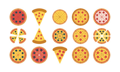 Obraz premium pizza icon collection flat food vector illustration, easily editable.