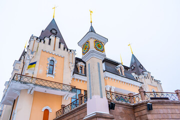 Castle on the mountain - Kyiv Theater Dolls. Ukrainian architecture. Ukraine street building wall facade