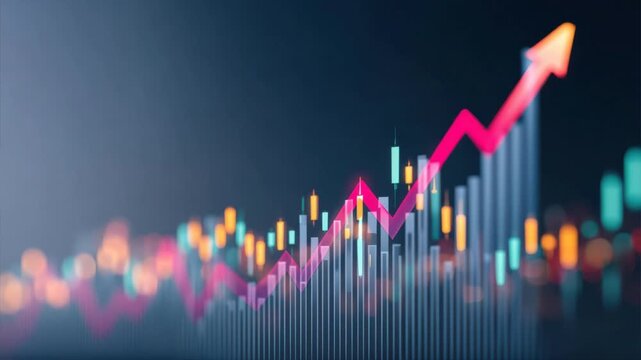 Dynamic stock market growth graph with vibrant colors depicting financial progress and upward trends.