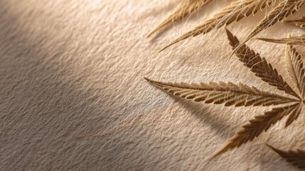 Autumn aesthetic with dry cannabis leaves on textured surface,Marijuana Awareness Month