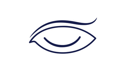 An illustration of a closed eye with an eyebrow on a white background.