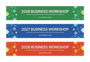 Modern business banner templates with abstract geometric patterns. Perfect for workshops, events, conferences, presentations, or branding projects, combining style and professionalism.