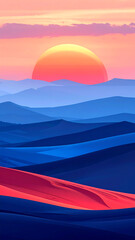 dreamy landscape with smooth, flowing color gradients. A red, orange and blue
