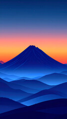 ethereal fog wraps around the lower flanks of the volcano mountain