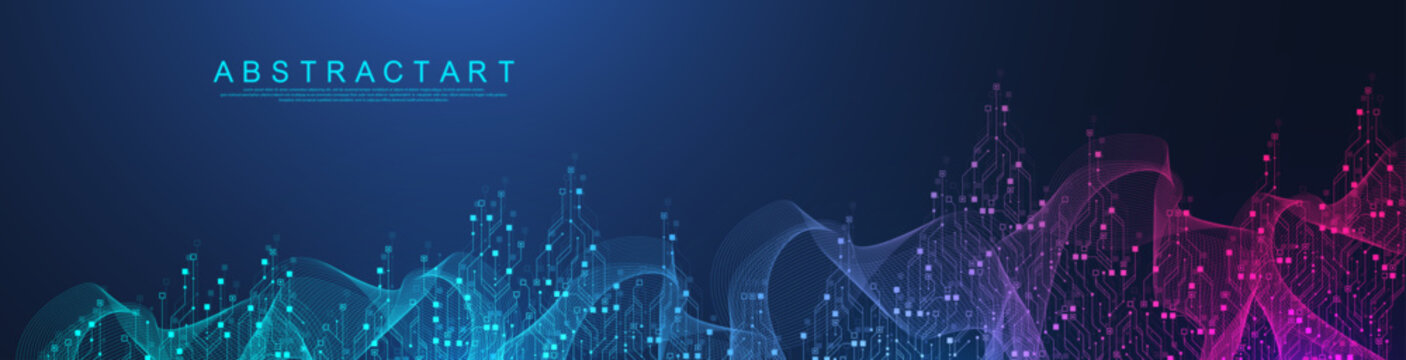 Modern technology circuit board texture background design. Quantum computer technologies concepts, large data processing. Futuristic blue circuit board background. Minimal vector motherboard