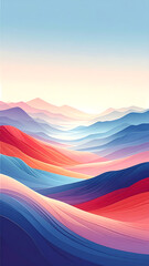 dreamy landscape with smooth, flowing color gradients. A red, orange and blue