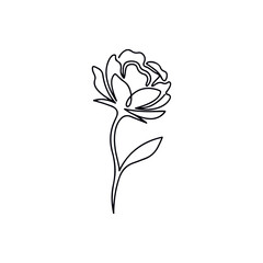 Simple black line drawing of a single rose flower.