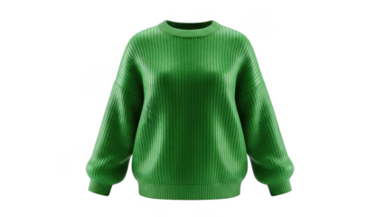 Bright green ribbed sweater isolated on transparent background