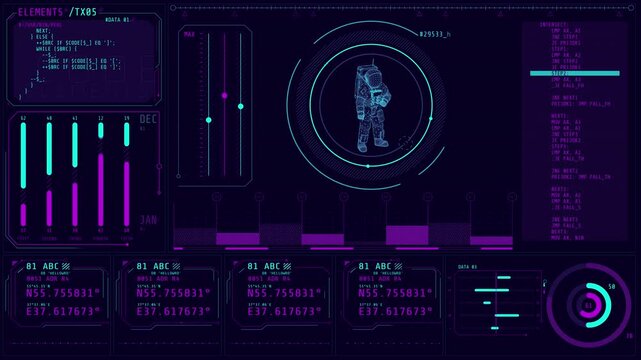 Animated display showing the processing of space research data