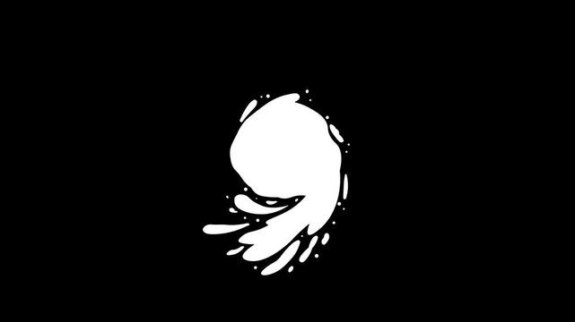 White liquid swirls, splashes, and drips on a black screen. A standard transition with a thick white substance and an alpha channel. A cartoon-style video transition with 2D ink blots. 4k video.
