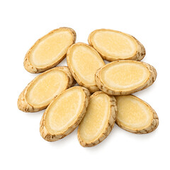Fresh ginger slices isolated on transparent background