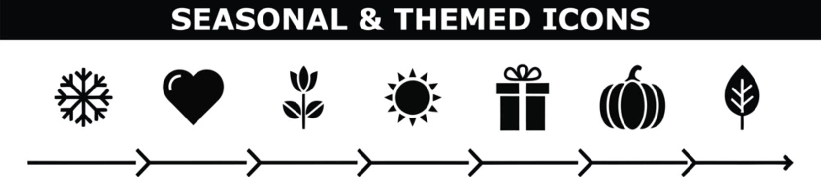 A collection of seasonal and themed icons on a white background