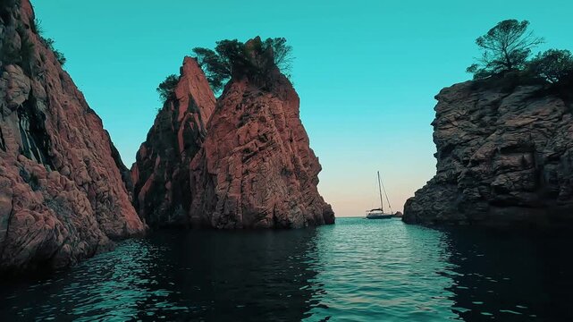 Formaciones rocosas de la Costa Brava vistas desde una lancha en el mar Mediterr&aacute;neo