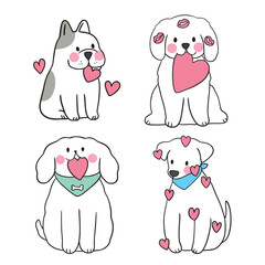 Cute Dog Illustration with Hearts