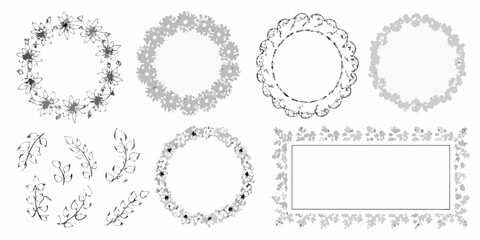 Obraz premium Collection of delicate floral wreaths and frames ideal for design projects
