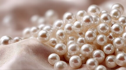 Pile of luminous pearls in Cloud Dancer color, luxury jewelry background with soft light