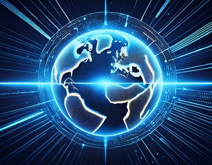 blue glowing digital globe symbolizing global communication and internet connection