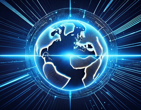 blue glowing digital globe symbolizing global communication and internet connection - Powered by Adobe