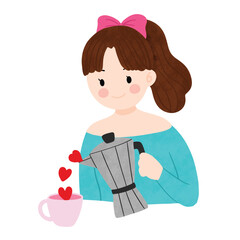 Woman Pouring Coffee with Hearts