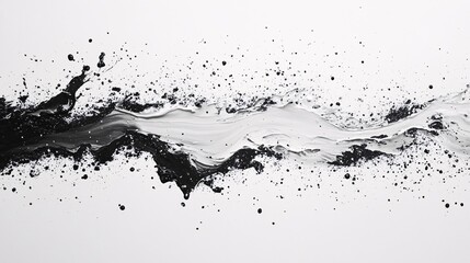 Obraz premium Dynamic black and white ink splashes and textures create a striking abstract design, evoking energy, chaos, and artistic expression on a clean background.