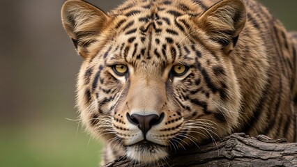 Tiger Resting on Branch with Intense Gaze