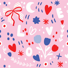 Pink love doodle pattern seamless.