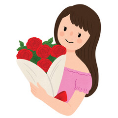 Illustration of Woman Holding Roses.