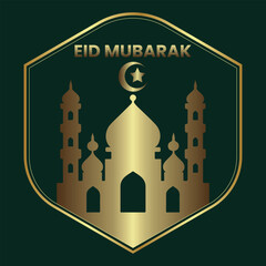 Simple Golden Mosque Eid Mubarak Vector Background