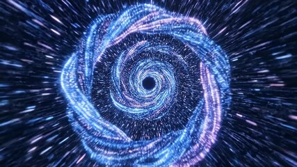 Abstract swirling vortex design with vibrant blue and purple lights creating a cosmic effect, ideal for futuristic technology backgrounds and digital art projects. - Powered by Adobe