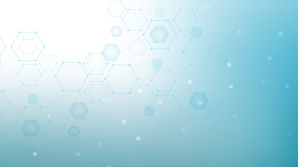 Health care or medical abstract background with hexagons, lines and dots. Scientific innovation banner template concept. Biology and pharmaceutical technology background. illustration.