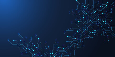 Circuit board digital abstract background. Motherboard technology texture design. AI semiconductor and computer processor on tech bg. Vector illustration