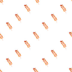 seamless pattern of orange autumn leaves, hand drawn watercolor elements, isolated on white background