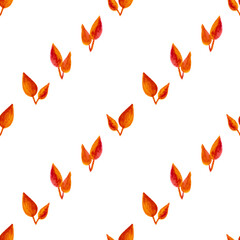 seamless pattern of orange autumn leaves, hand drawn watercolor elements, isolated on white background