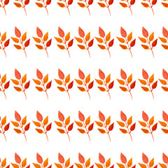 seamless pattern of orange autumn leaves, hand drawn watercolor elements, isolated on white background