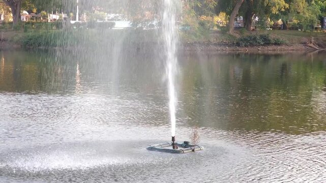 Fountain in the park pond.
