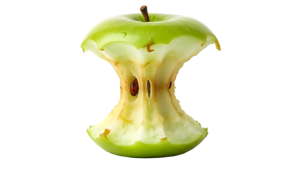 Green Apple Core Isolated on White Background Fresh Fruit Concept