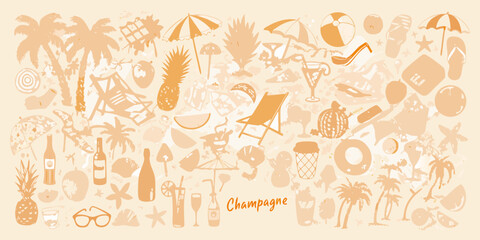 A colorful collection of summer vacation icons and tropical beach elements