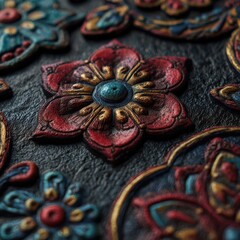 Traditional inspired decorative elements featuring bold vibrant colors and handcrafted textures, authentic cultural artisan craftsmanship perfect for cultural storytelling and creative design concept.