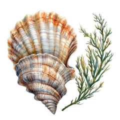 Obraz premium A shell with a green plant next to it