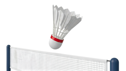 Badminton Shuttlecock in Mid-Air Over Net